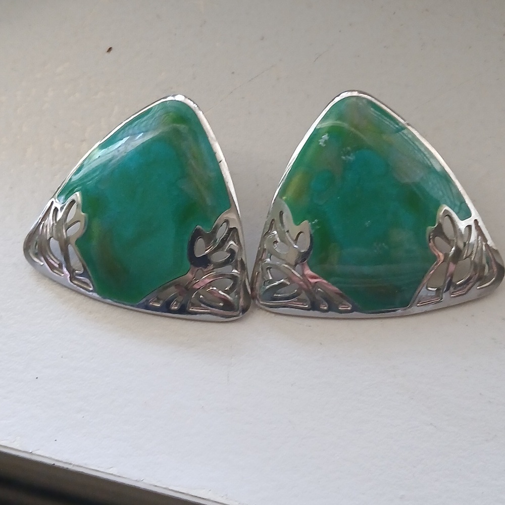 Rare Berebi Open Work Earrings Turquoise Ish Green And Silver